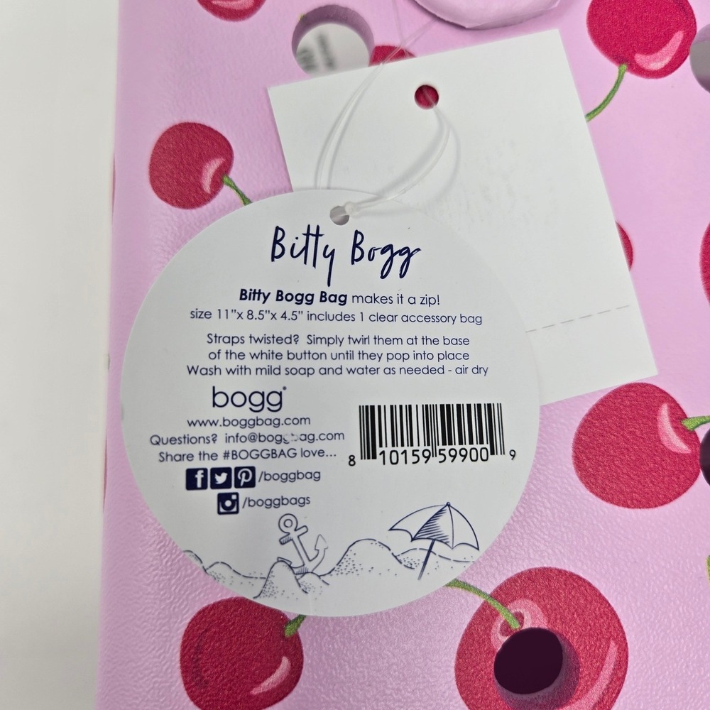 Bogg Bag Bitty Tote Pink Cherry Tote includes Cherry Bogg Bit 11"x8.5"x4.5 - Picture 8 of 8